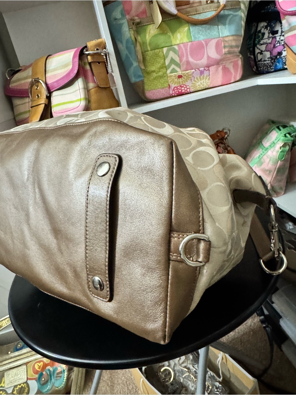 Coach Ashley Bronze & Tan Signature Satchel - Picture 9 of 11